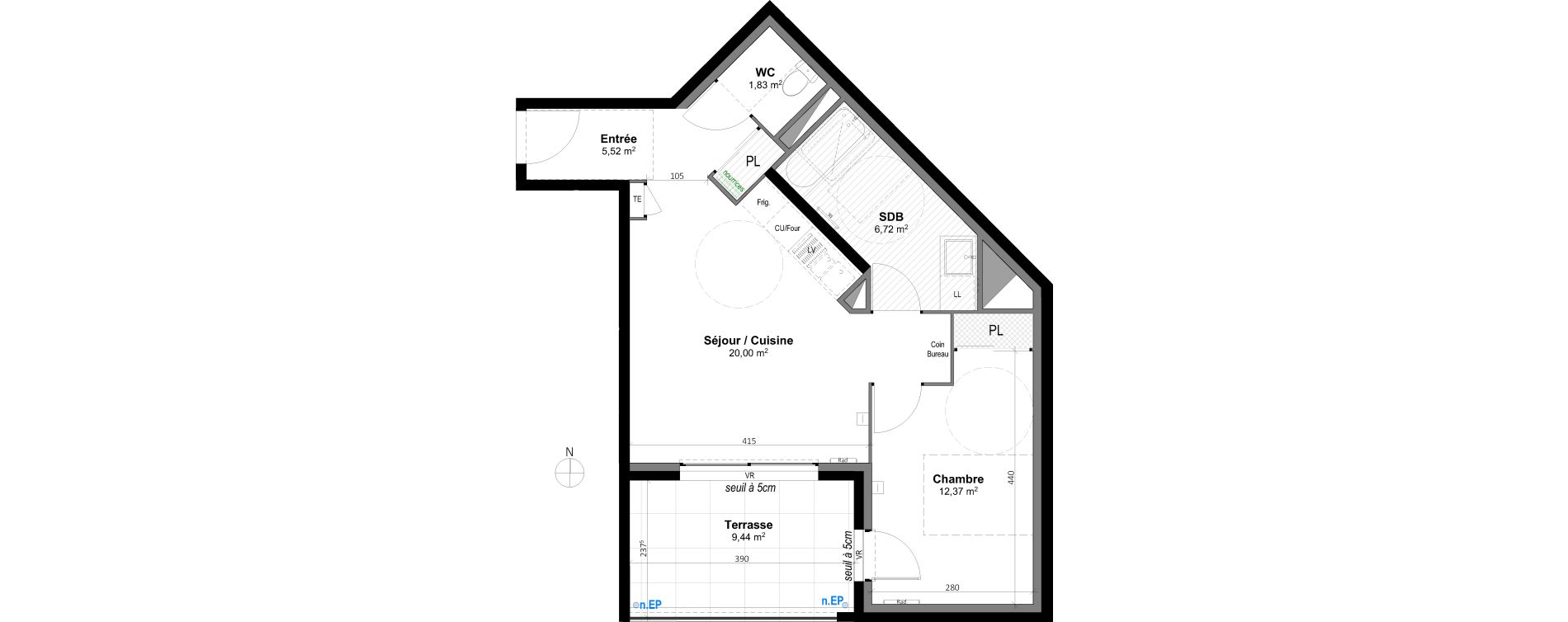 Appartement T2 de 46,44 m2 &agrave; Grabels La valsi&egrave;re
