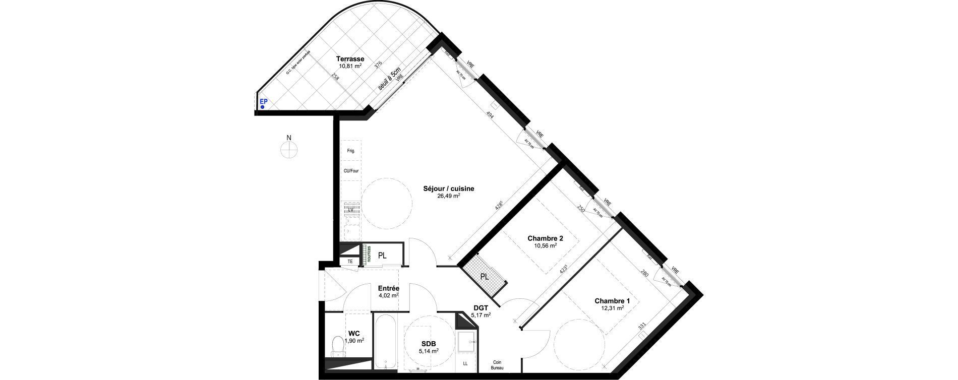 Appartement T3 de 65,59 m2 &agrave; Grabels La valsi&egrave;re