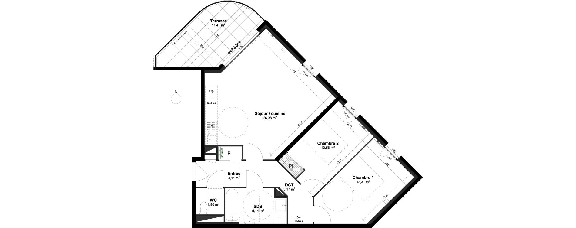 Appartement T3 de 65,57 m2 &agrave; Grabels La valsi&egrave;re