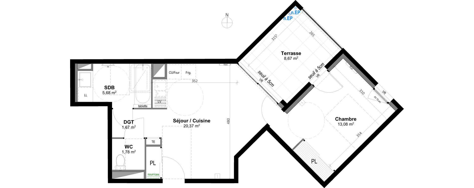 Appartement T2 de 42,58 m2 &agrave; Grabels La valsi&egrave;re