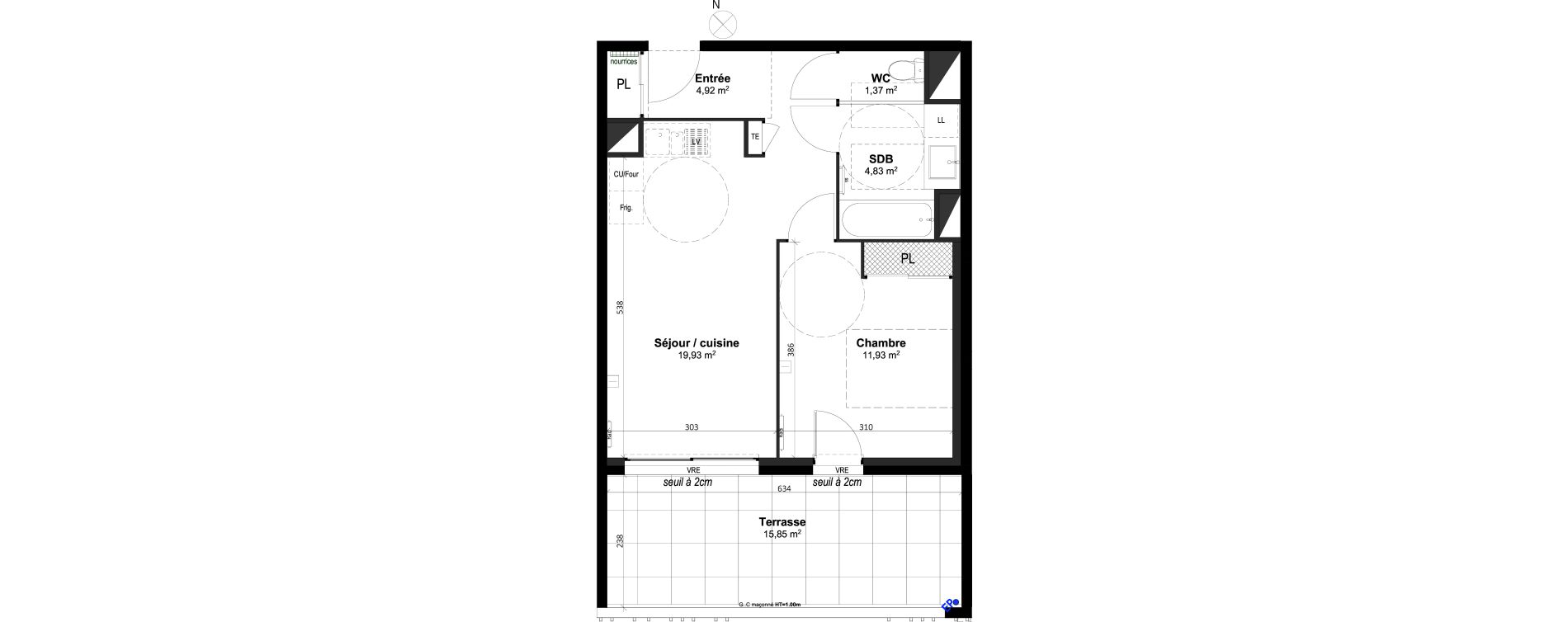 Appartement T2 de 42,98 m2 &agrave; Grabels La valsi&egrave;re