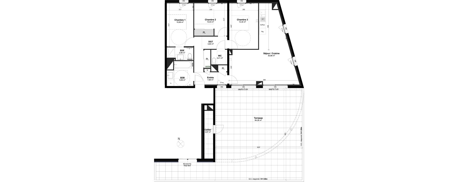 Appartement T4 de 86,44 m2 &agrave; Grabels La valsi&egrave;re