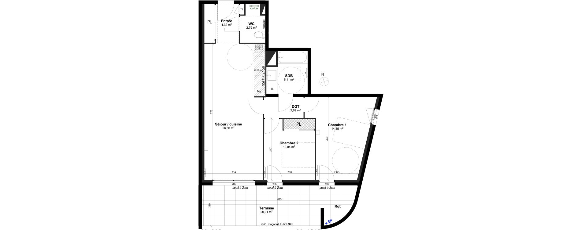 Appartement T3 de 65,82 m2 &agrave; Grabels La valsi&egrave;re