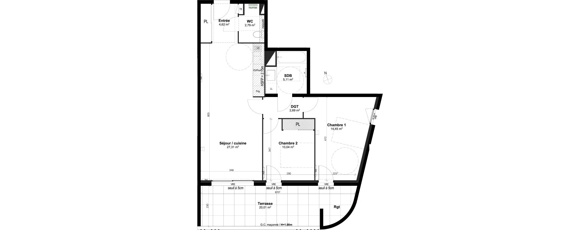 Appartement T3 de 67,02 m2 &agrave; Grabels La valsi&egrave;re