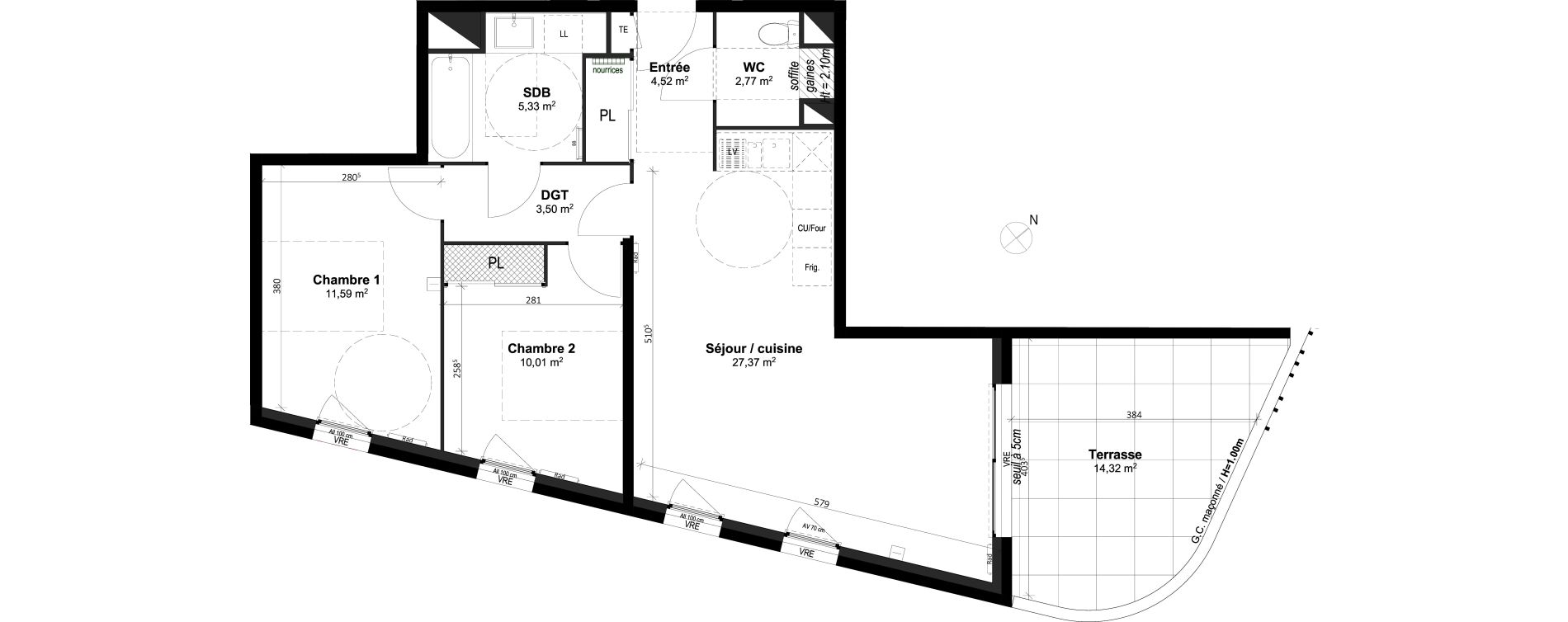 Appartement T3 de 65,09 m2 &agrave; Grabels La valsi&egrave;re