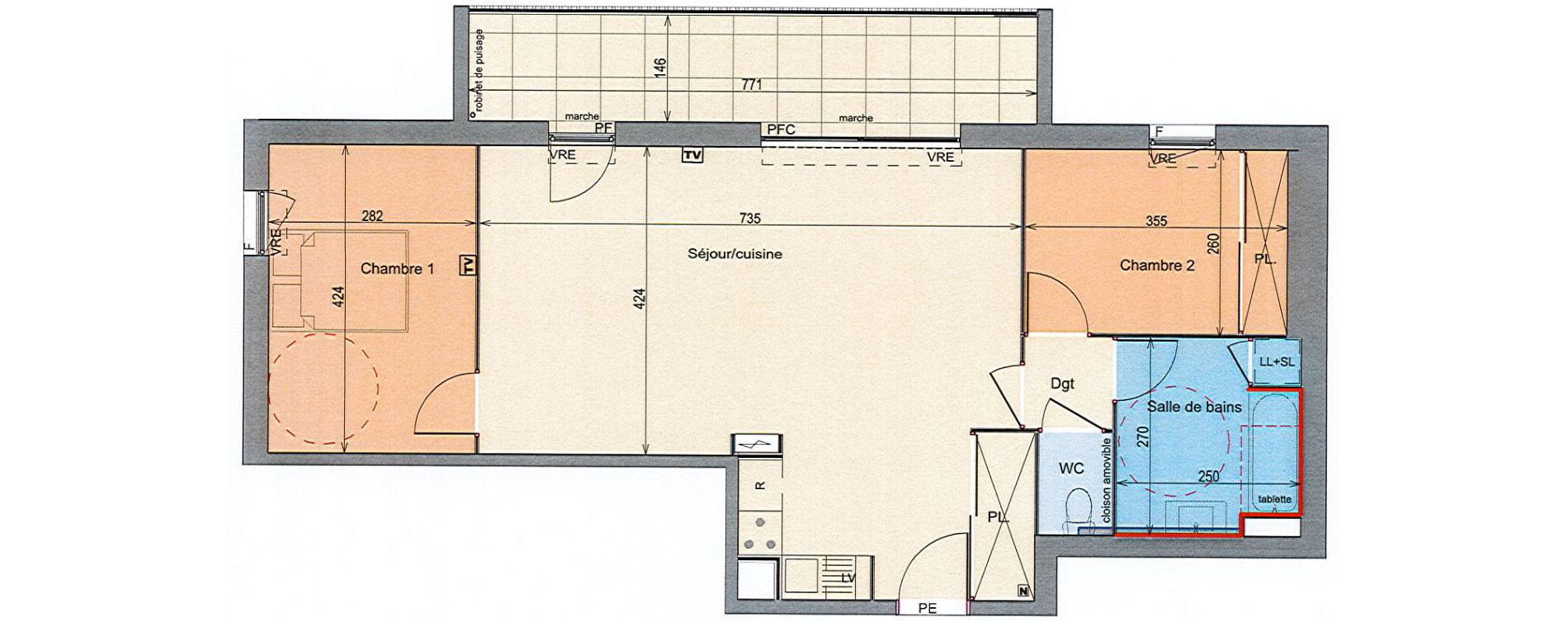 Appartement T3 de 68,84 m2 &agrave; Grabels La valsi&egrave;re