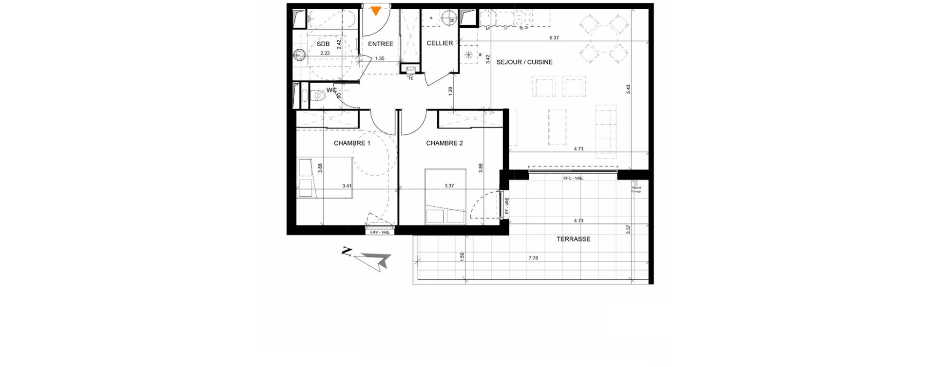 Appartement T3 de 74,50 m2 à Lansargues Centre
