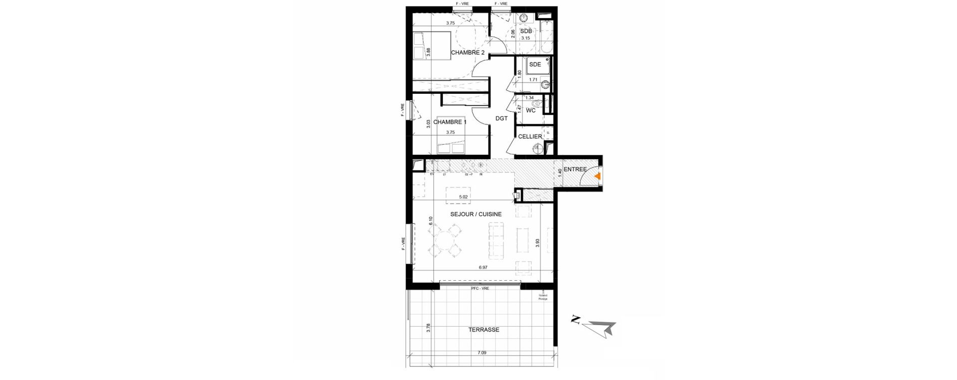 Appartement T3 de 90,80 m2 à Lansargues Centre