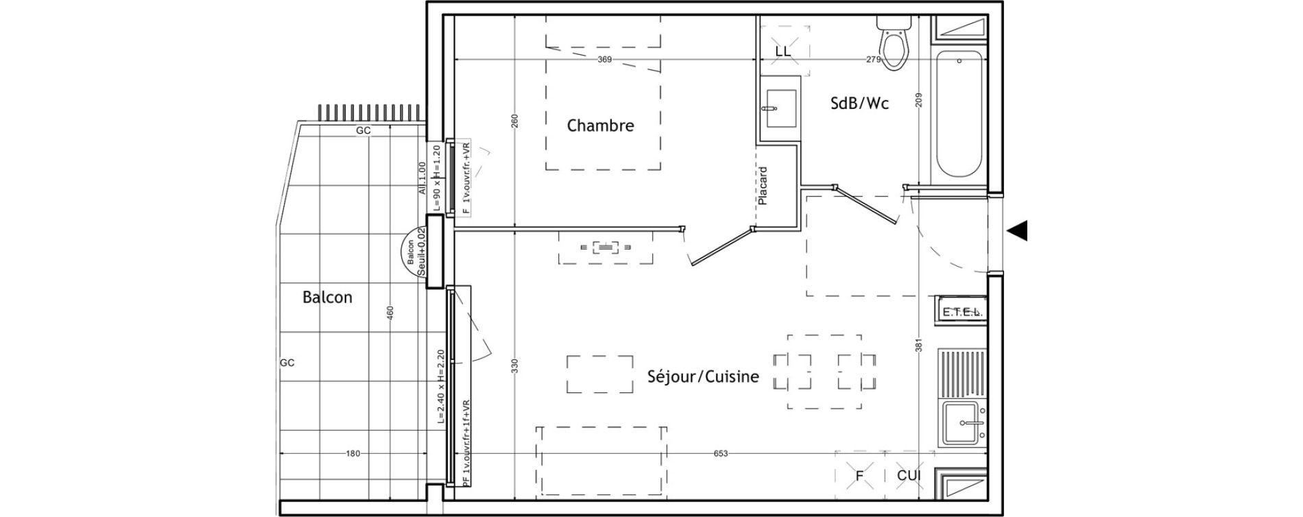 Appartement T2 de 37,61 m2 &agrave; Lattes Boirargues