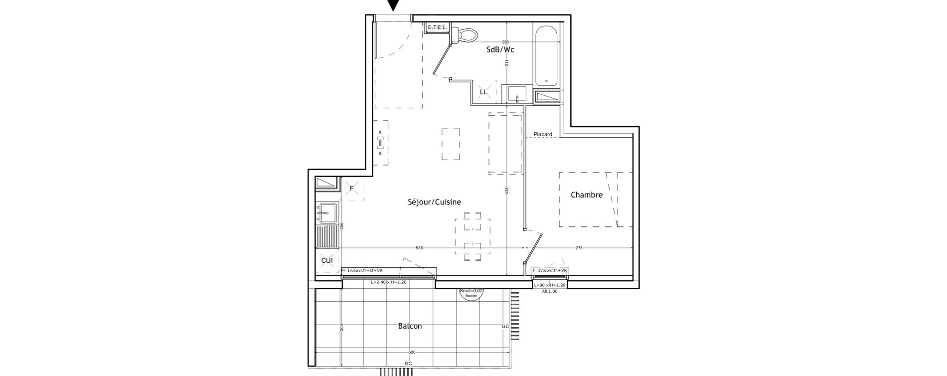 Appartement T2 de 40,79 m2 &agrave; Lattes Boirargues