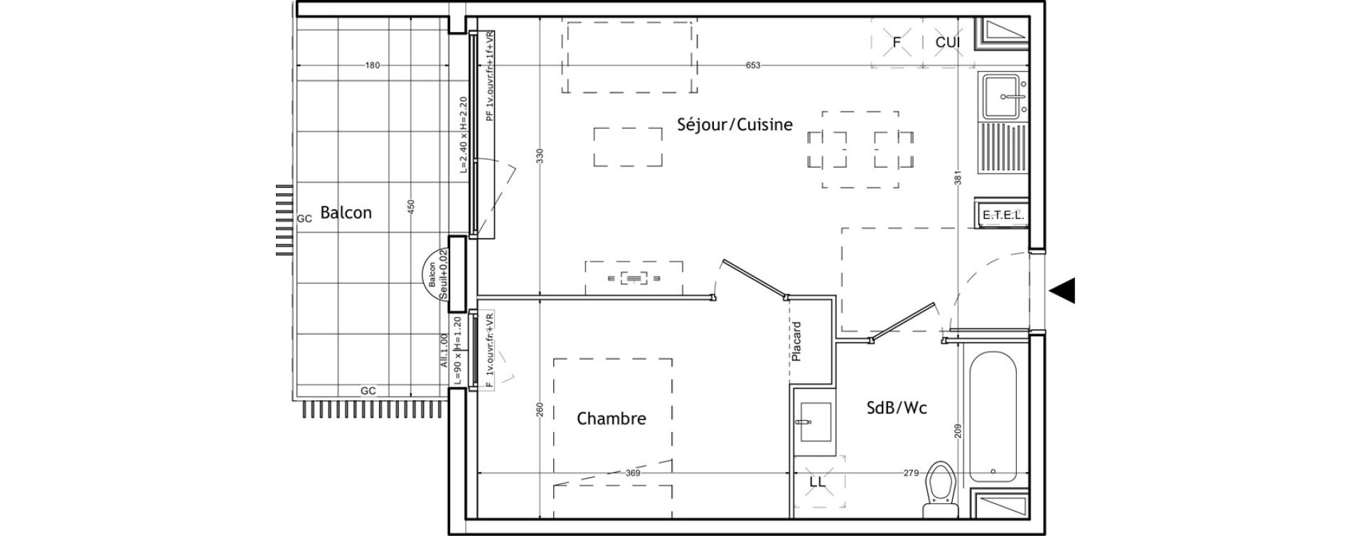 Appartement T2 de 37,61 m2 &agrave; Lattes Boirargues