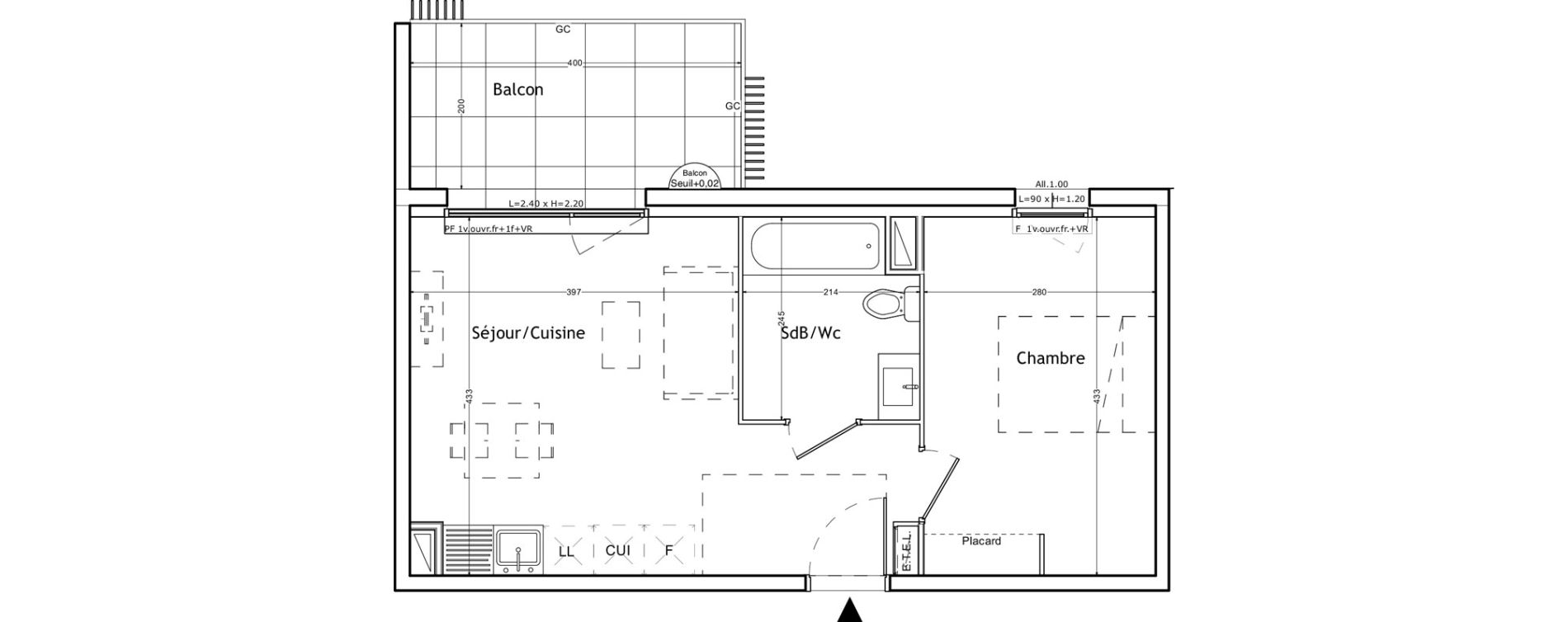 Appartement T2 de 37,78 m2 &agrave; Lattes Boirargues