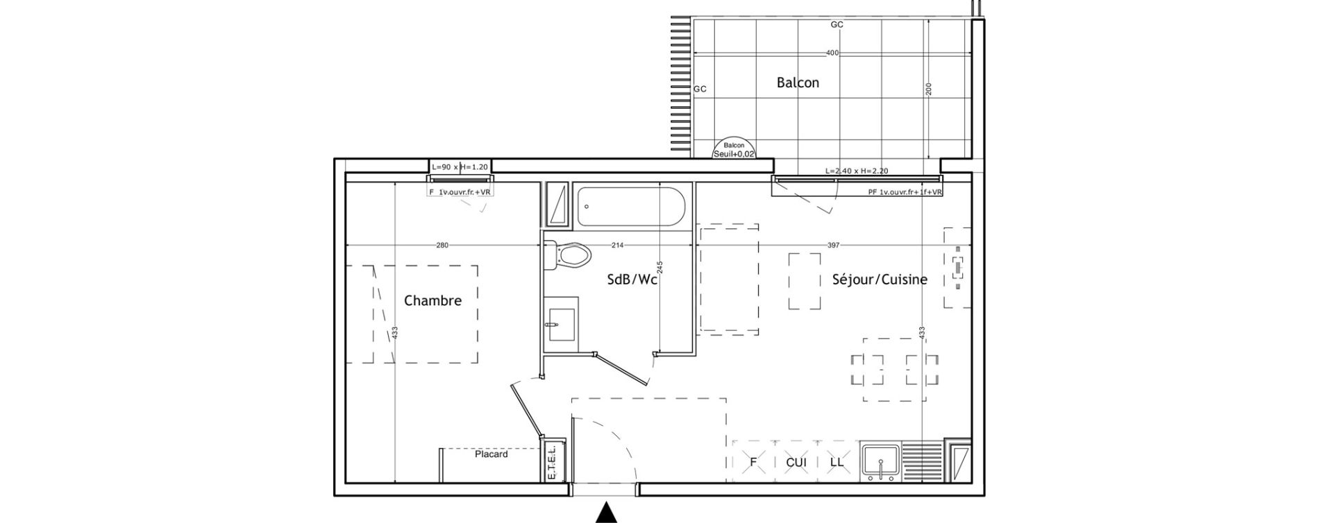 Appartement T2 de 37,78 m2 &agrave; Lattes Boirargues