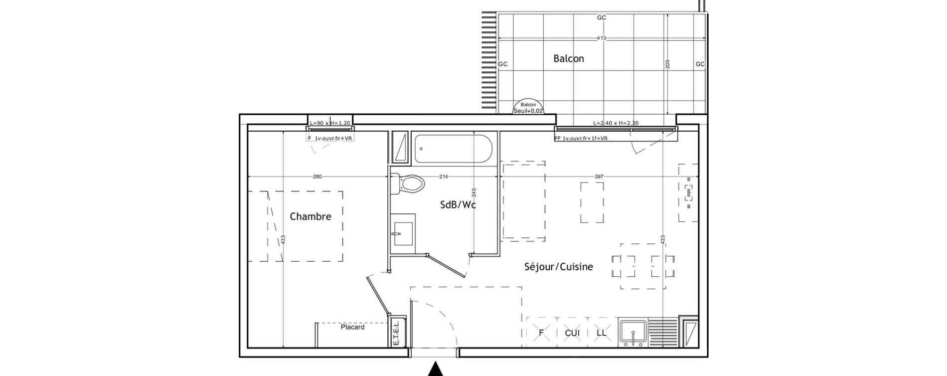 Appartement T2 de 37,78 m2 &agrave; Lattes Boirargues