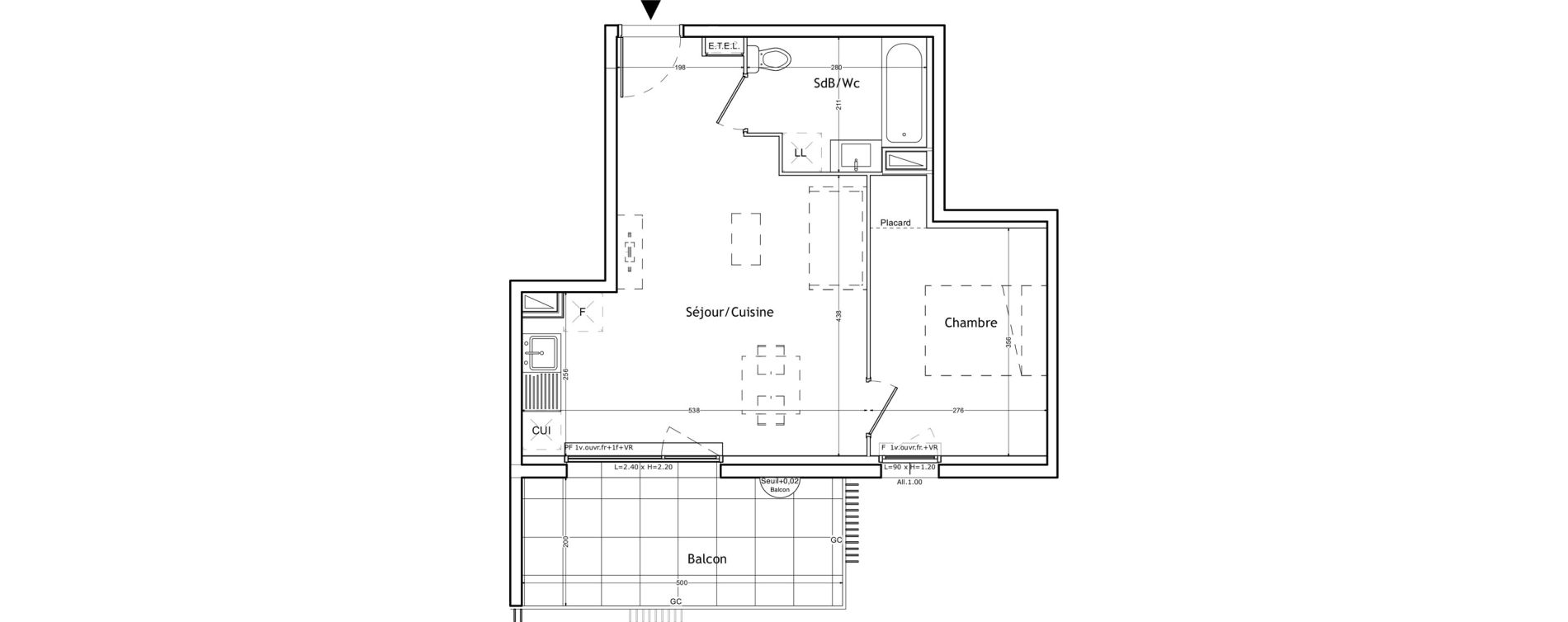 Appartement T2 de 40,79 m2 &agrave; Lattes Boirargues