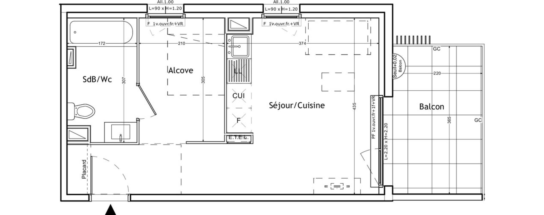 Appartement T1 de 32,08 m2 &agrave; Lattes Boirargues