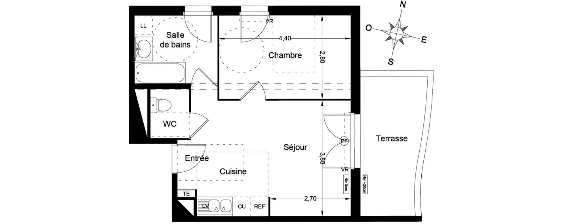 Appartement T2 de 42,40 m2 &agrave; Lattes Centre