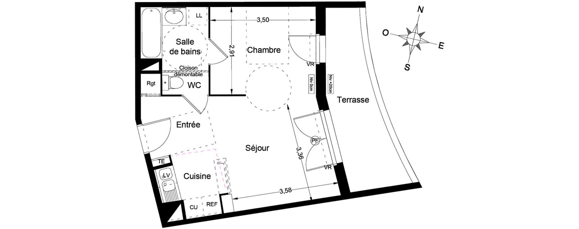 Appartement T1 de 37,75 m2 &agrave; Lattes Centre