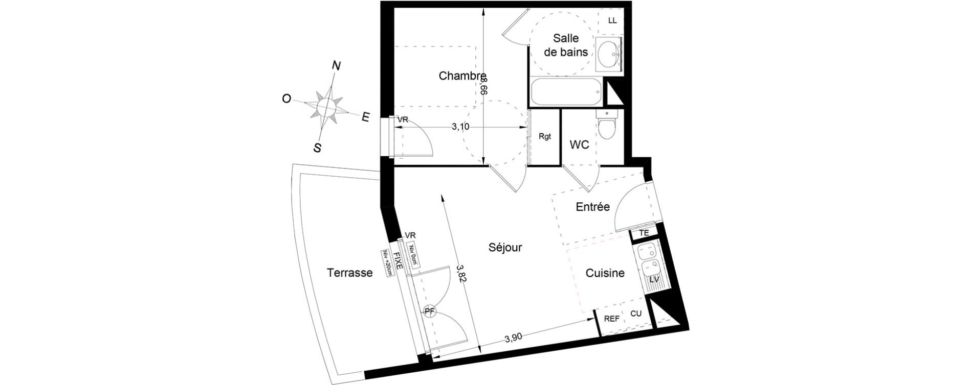 Appartement T2 de 42,50 m2 &agrave; Lattes Centre