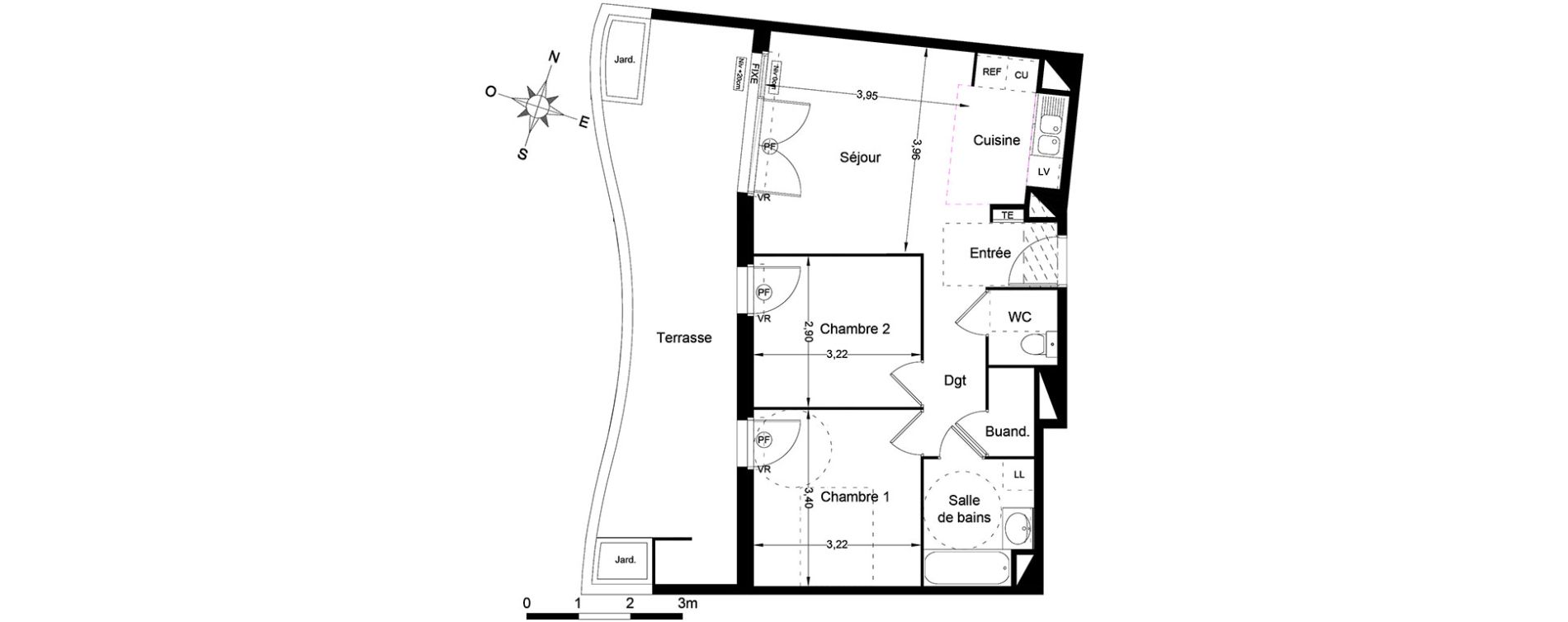 Appartement T3 de 56,40 m2 &agrave; Lattes Centre
