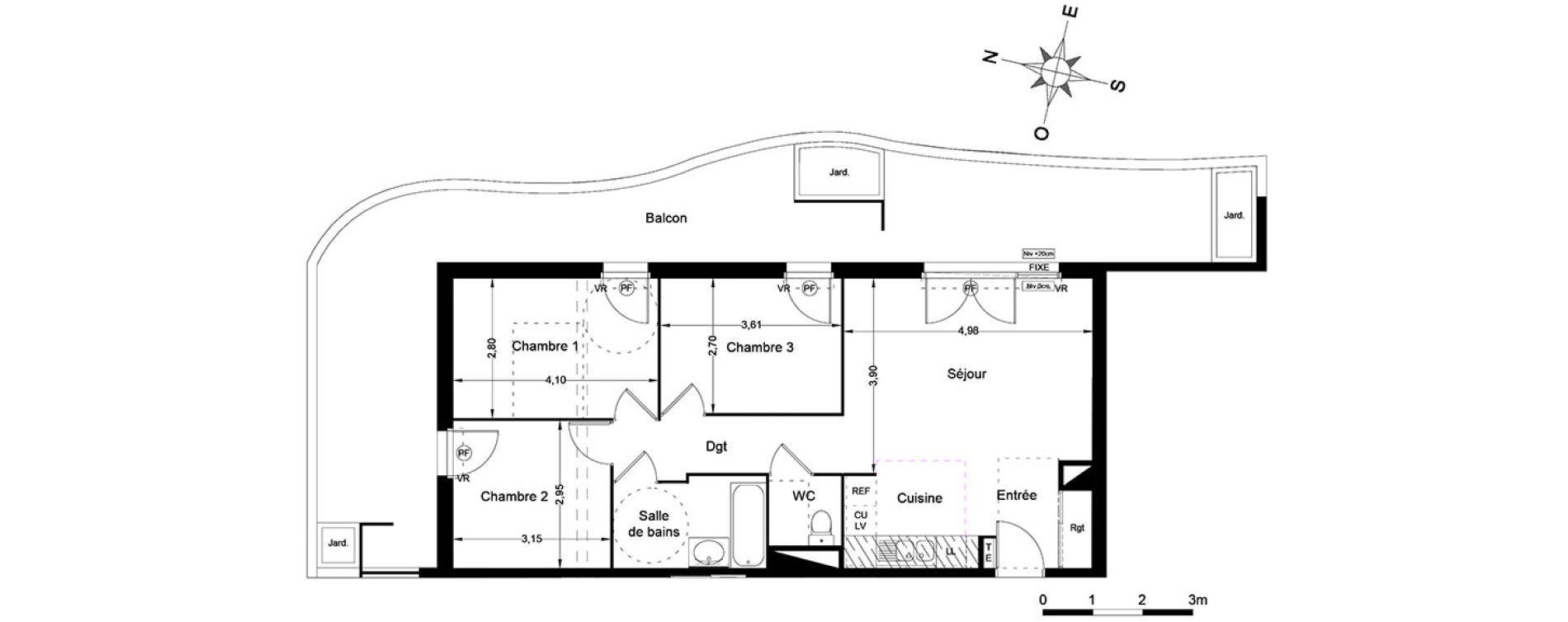 Appartement T4 de 71,35 m2 &agrave; Lattes Centre