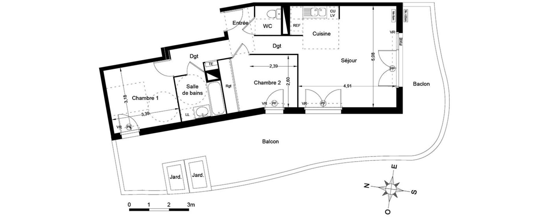 Appartement T3 de 61,70 m2 &agrave; Lattes Centre