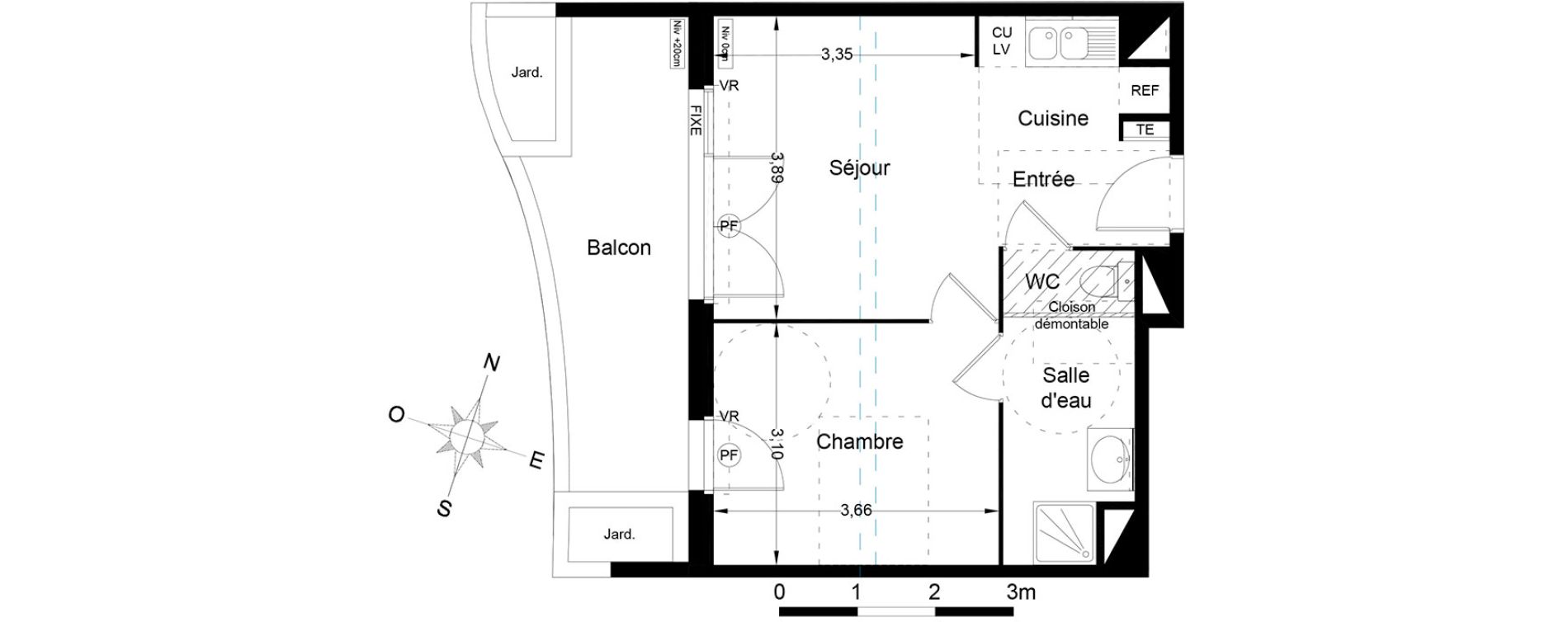 Appartement T2 de 37,65 m2 &agrave; Lattes Centre