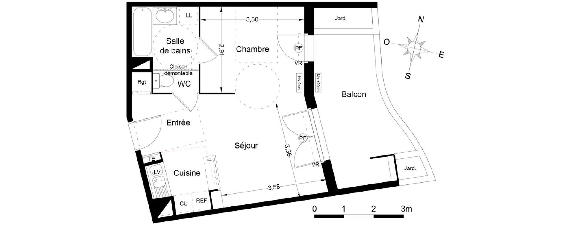 Appartement T1 de 37,75 m2 &agrave; Lattes Centre