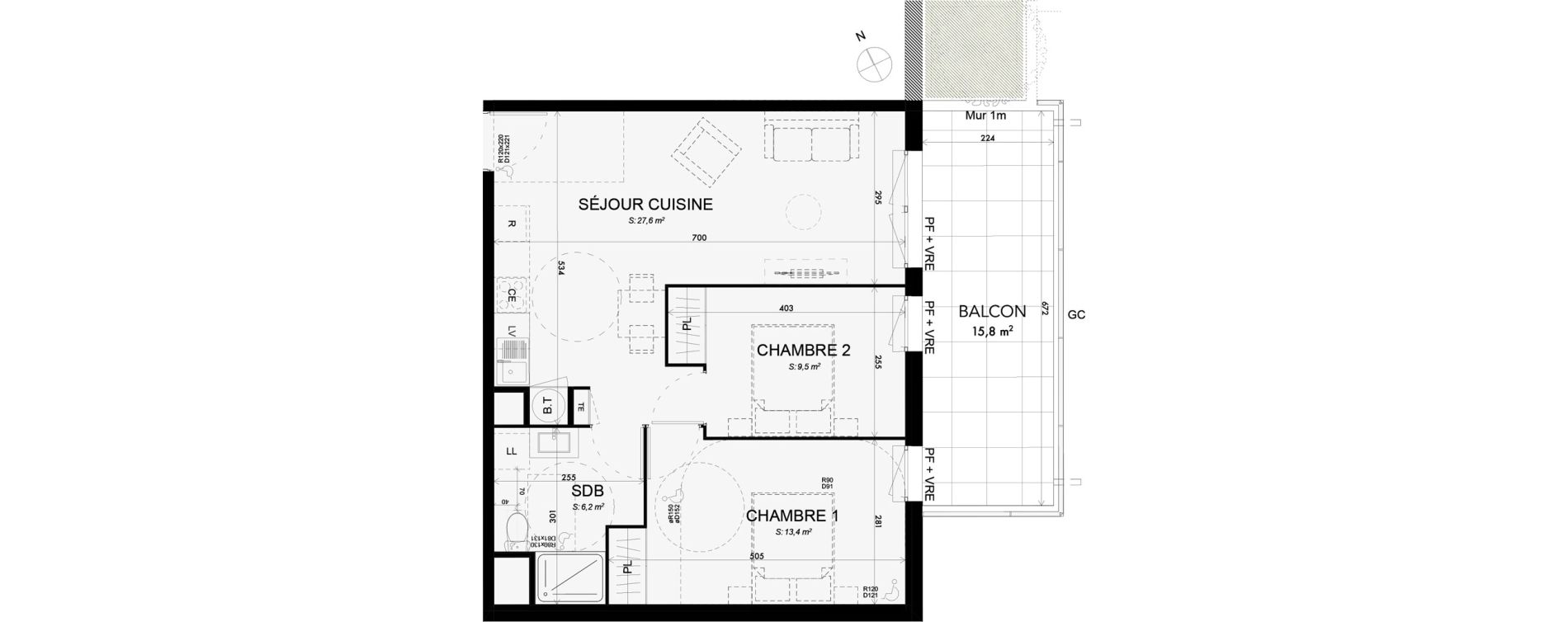 Appartement T3 de 56,70 m2 &agrave; Lattes Boirargues
