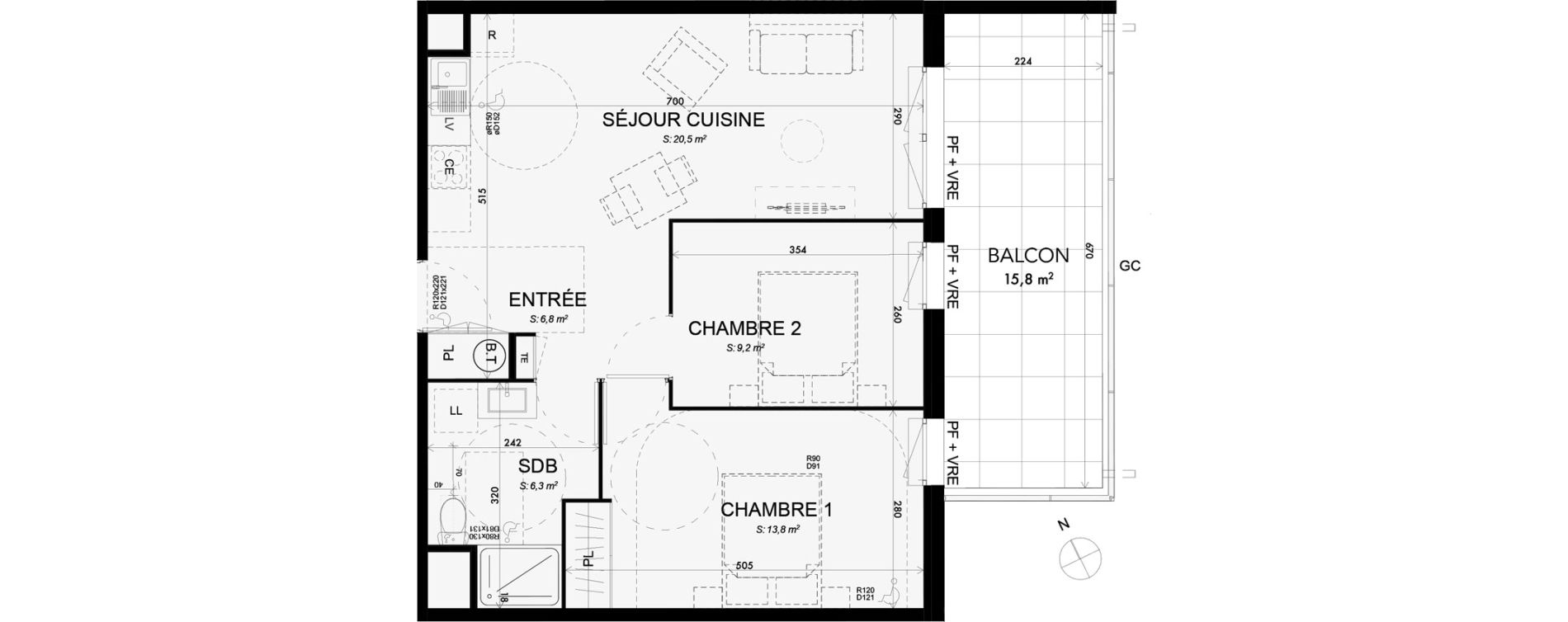 Appartement T3 de 56,60 m2 &agrave; Lattes Boirargues