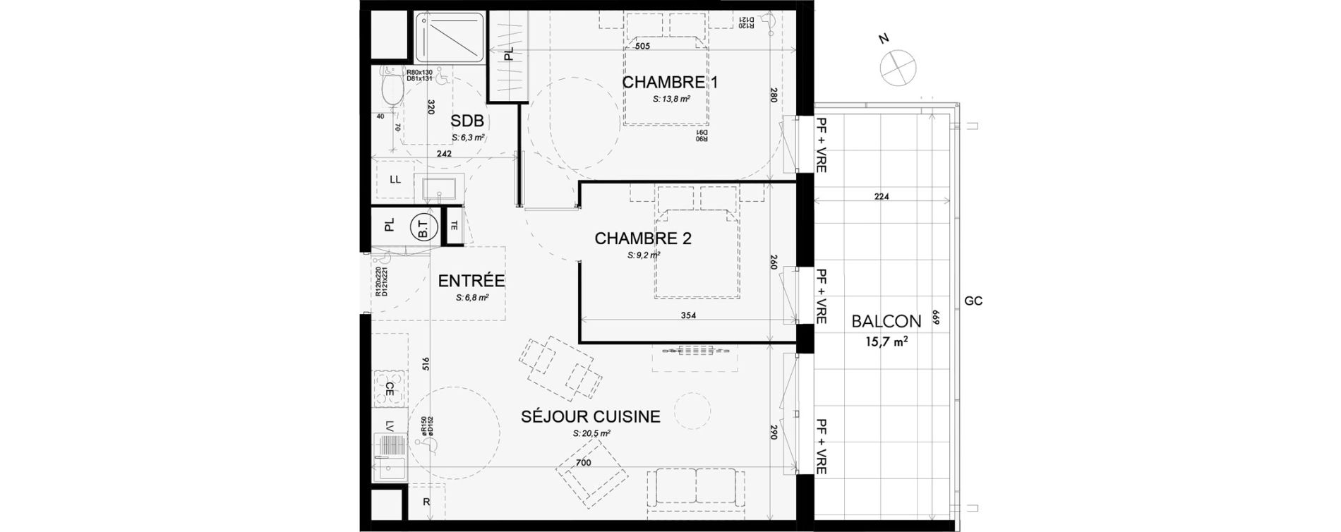 Appartement T3 de 56,60 m2 &agrave; Lattes Boirargues