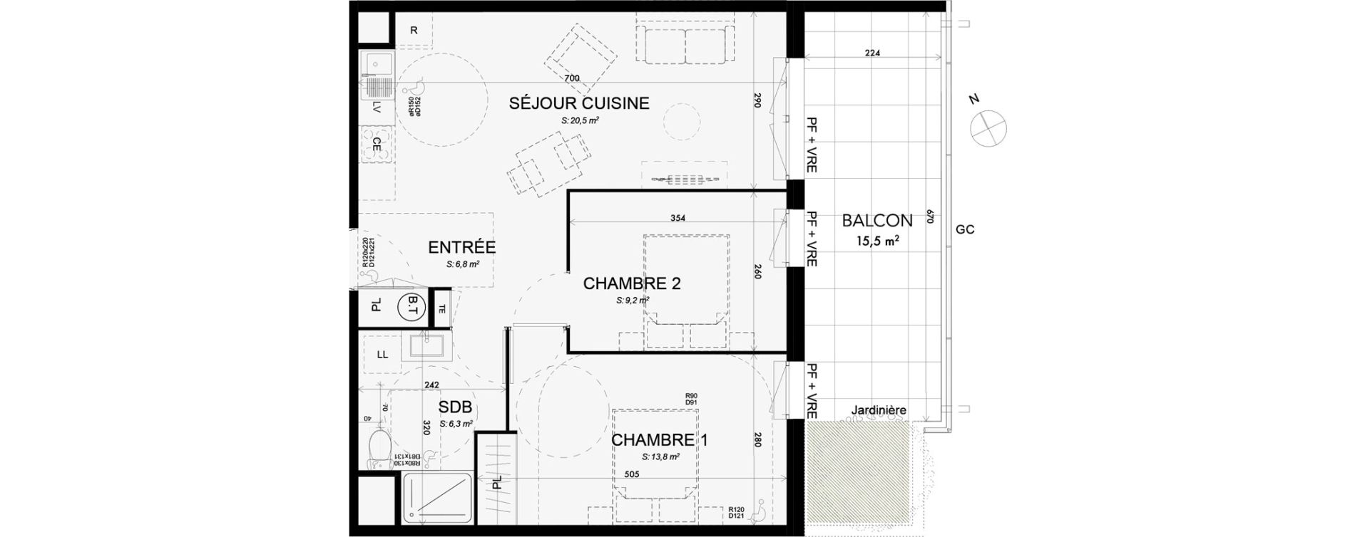 Appartement T3 de 56,60 m2 &agrave; Lattes Boirargues