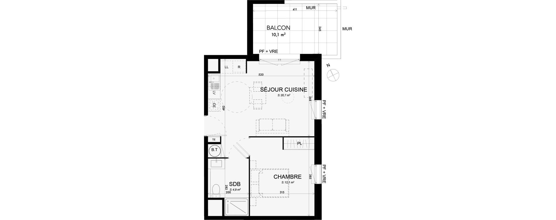 Appartement T2 de 37,70 m2 &agrave; Lattes Boirargues