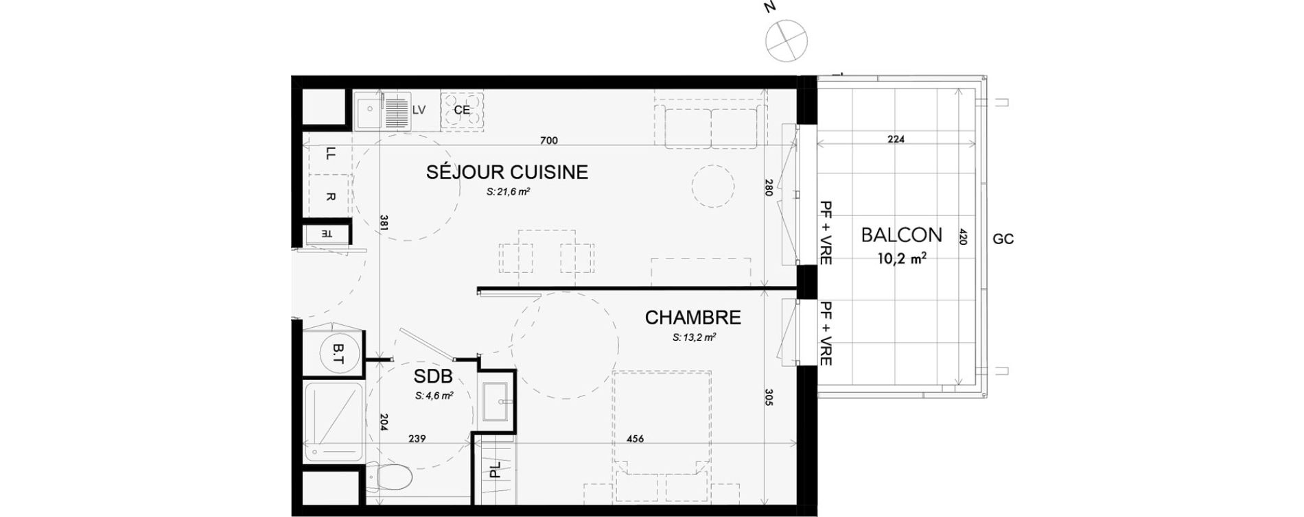 Appartement T2 de 39,40 m2 &agrave; Lattes Boirargues