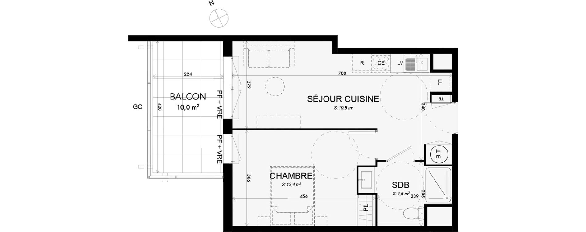 Appartement T2 de 37,80 m2 &agrave; Lattes Boirargues