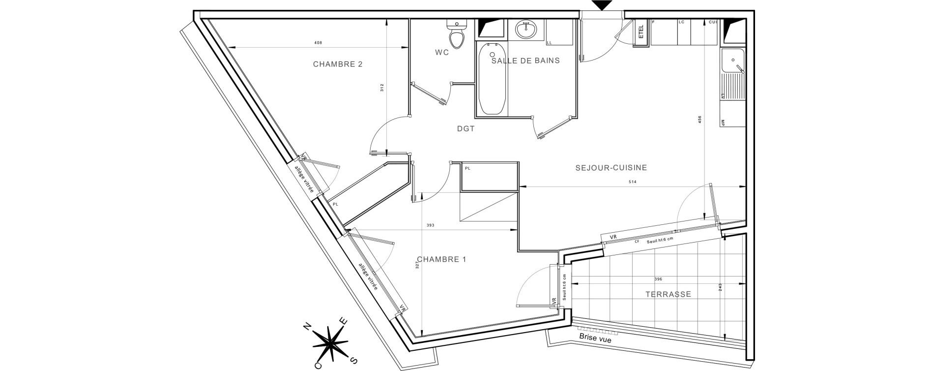 Appartement T3 de 58,29 m2 &agrave; Lattes Boirargues