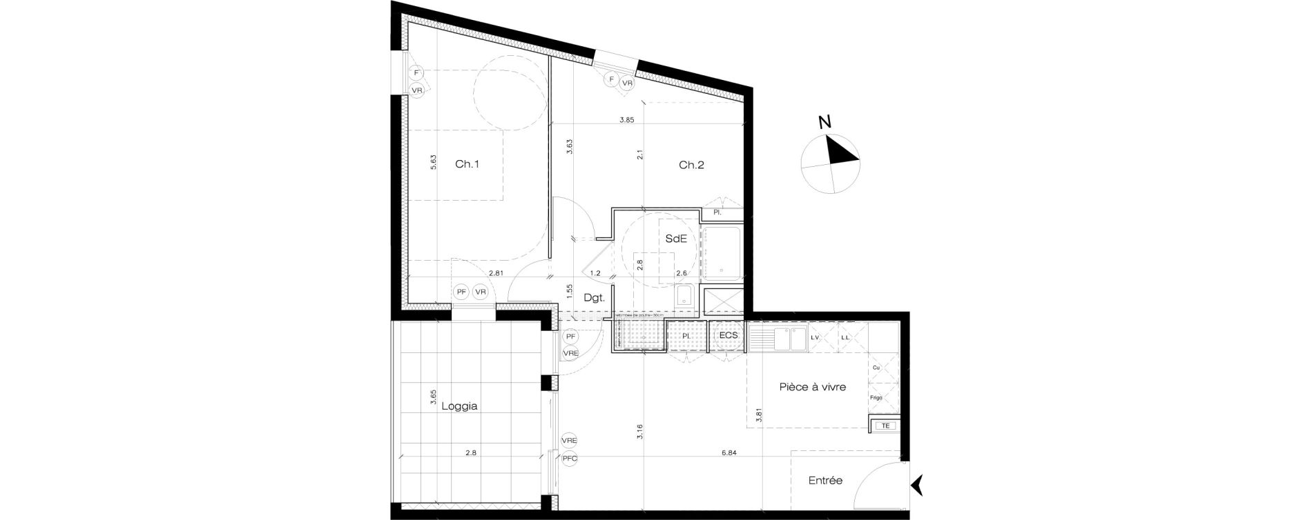 Appartement T3 de 57,94 m2 &agrave; Lattes Maurin