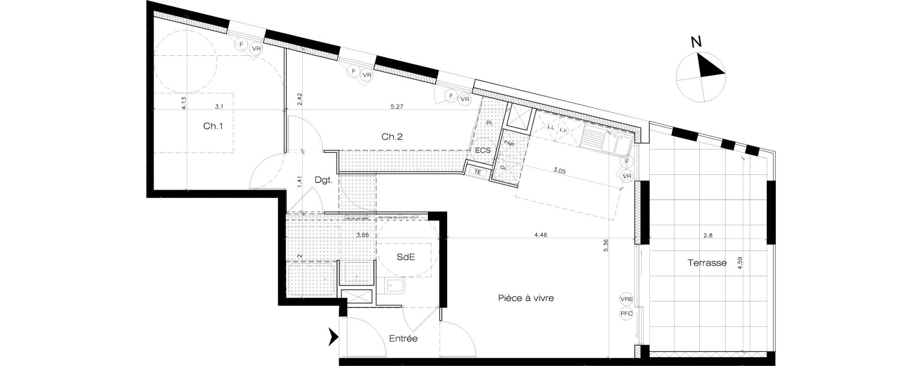 Appartement T3 de 59,95 m2 &agrave; Lattes Maurin