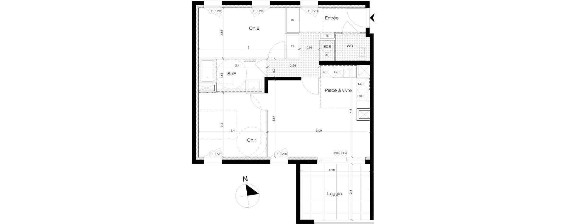 Appartement T3 de 76,80 m2 &agrave; Lattes Maurin