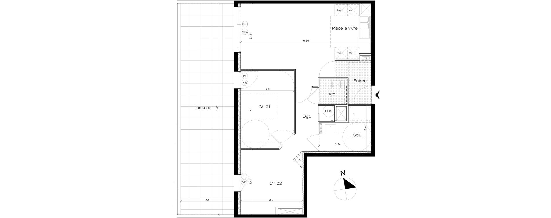 Appartement T3 de 60,50 m2 &agrave; Lattes Maurin