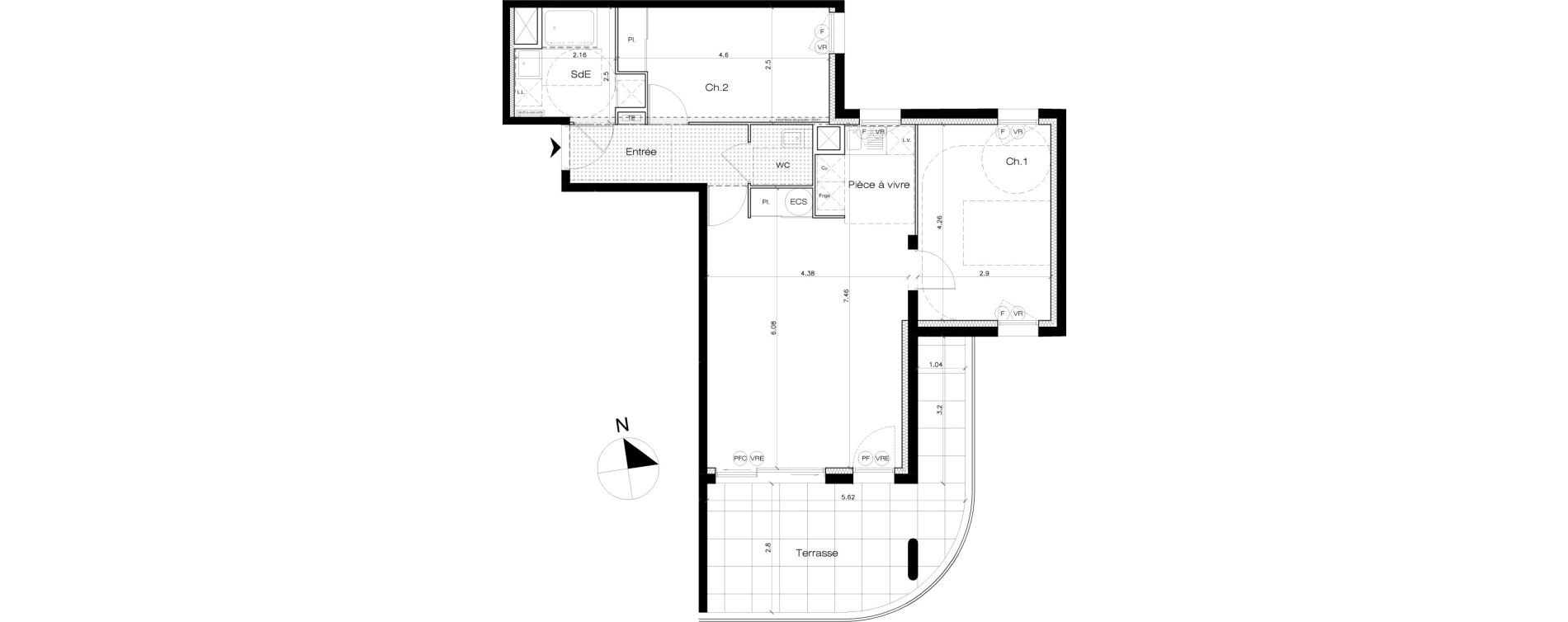 Appartement T3 de 64,19 m2 &agrave; Lattes Maurin