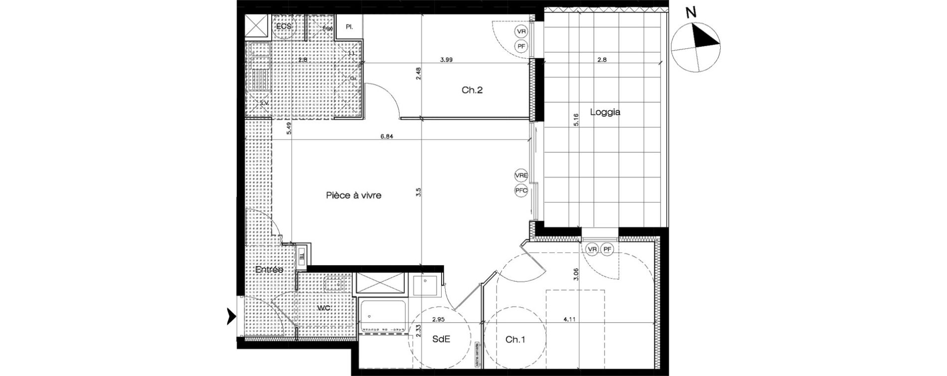 Appartement T3 de 62,44 m2 &agrave; Lattes Maurin