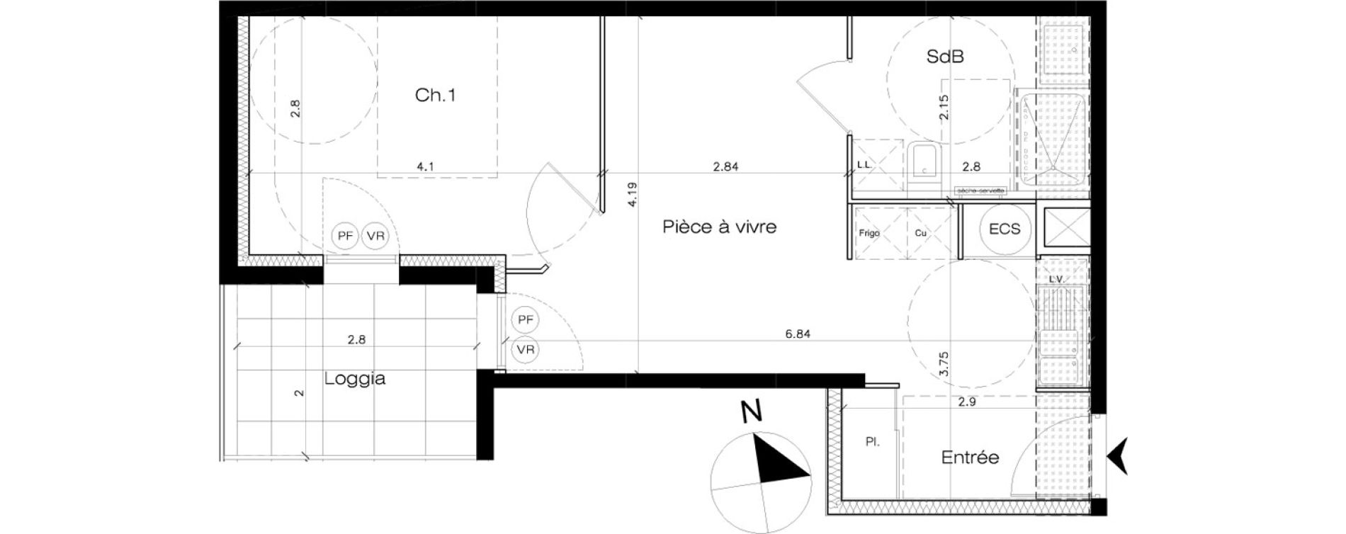 Appartement T2 de 40,30 m2 &agrave; Lattes Maurin