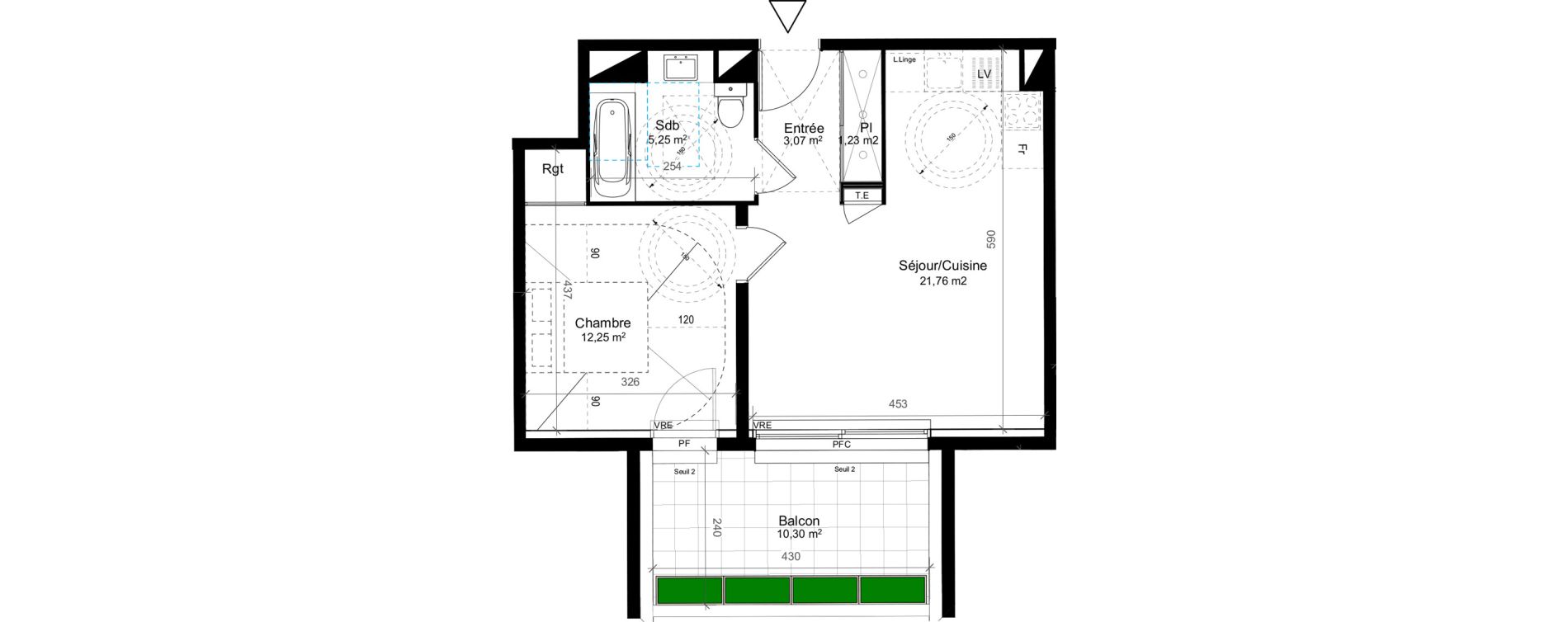 Appartement T2 de 43,56 m2 au Cr&egrave;s Centre