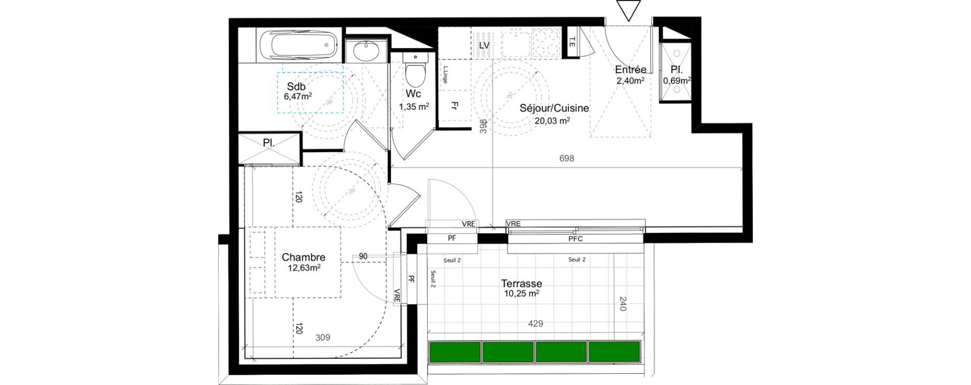 Appartement T2 de 43,57 m2 au Cr&egrave;s Centre