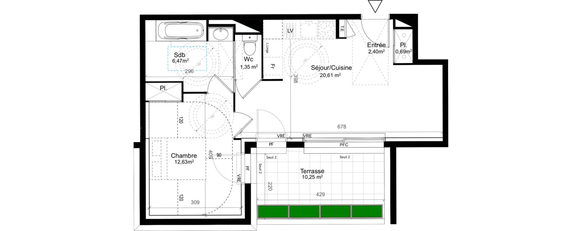 Appartement T2 de 44,15 m2 au Cr&egrave;s Centre