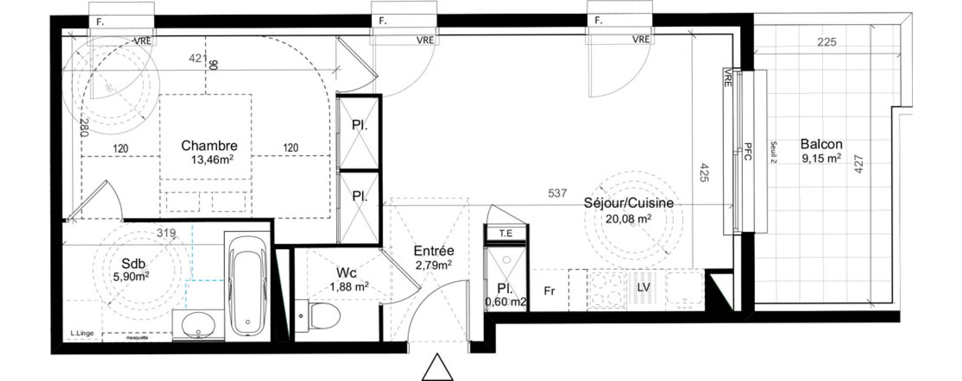 Appartement T2 de 44,71 m2 au Cr&egrave;s Centre