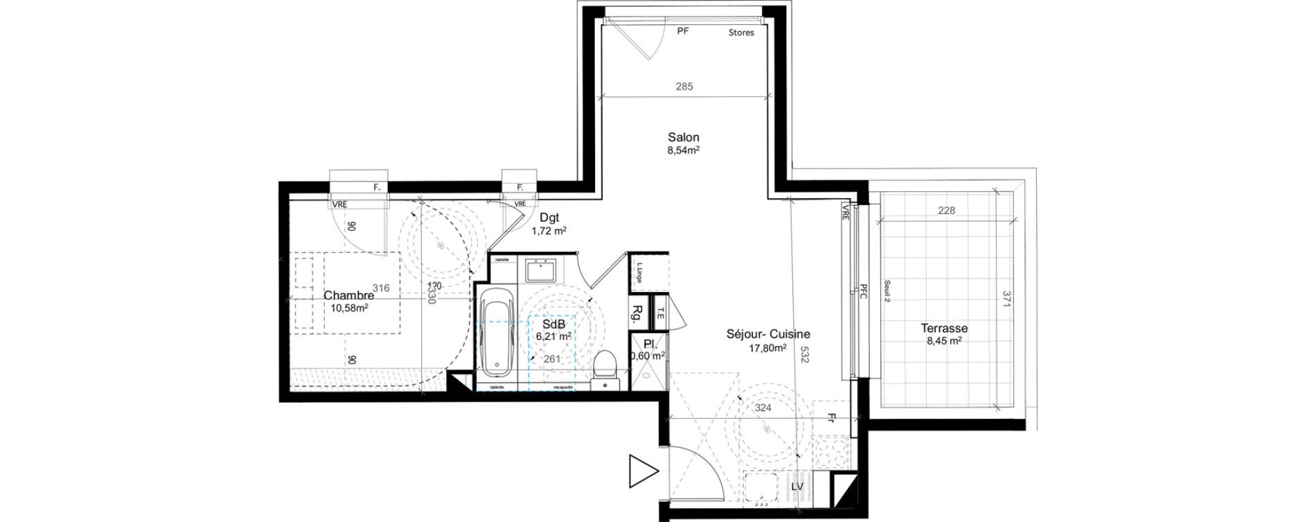 Appartement T2 de 45,45 m2 au Cr&egrave;s Centre