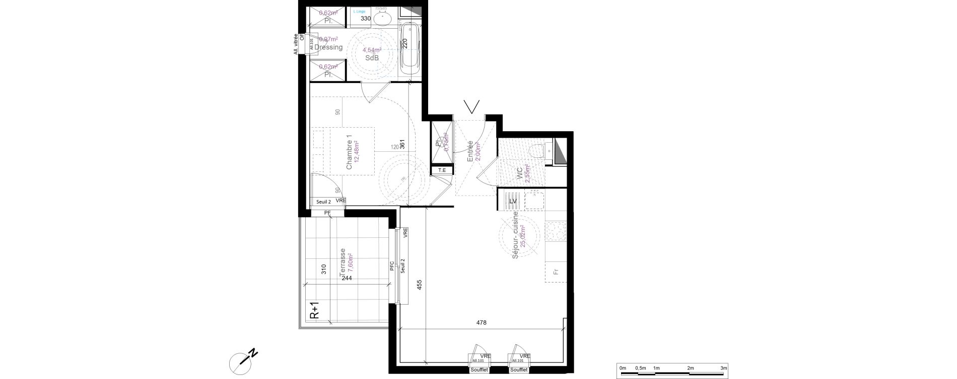 Appartement T2 de 49,55 m2 au Cr&egrave;s Centre