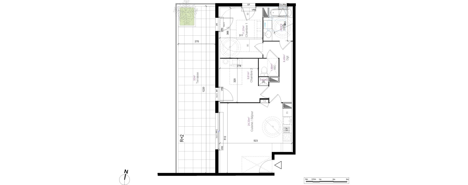 Appartement T3 de 61,31 m2 au Cr&egrave;s Centre